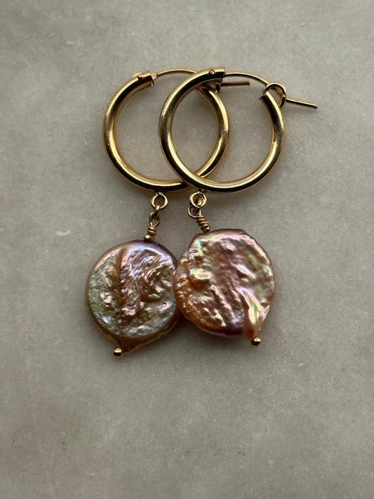 Pink Coin Pearl Earrings