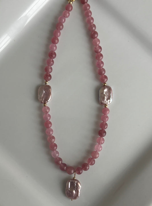 Pink Quartz with Pearls